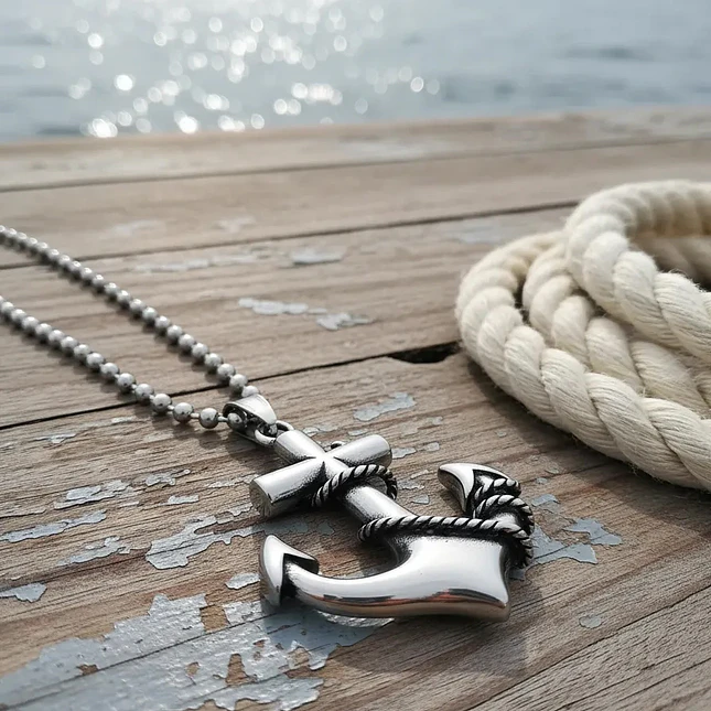 Cadena Militar con Dije de Ancla Acero Inoxidable 7