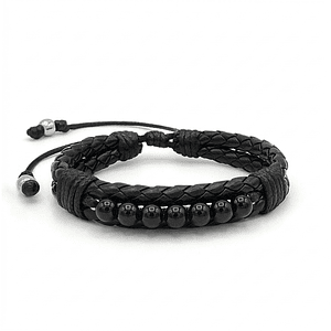 Pulsera Cuero Trenzado con Piedras Ónix 6mm