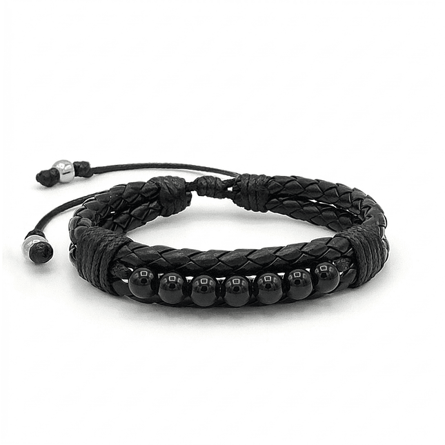 Pulsera Cuero Trenzado con Piedras Ónix 6mm 1