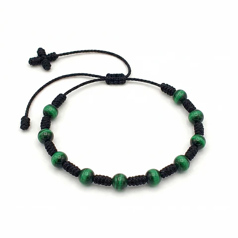 Pulsera Denario de Ojo de Tigre Verde 6mm