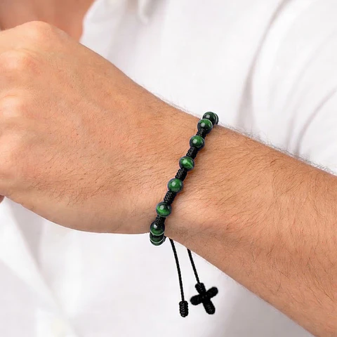 Pulsera Denario de Ojo de Tigre Verde 6mm