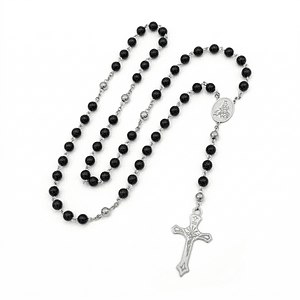 Rosario Camándula Turmalina Negra Acero Plateado