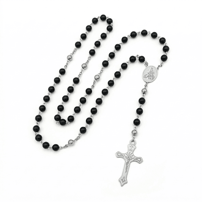 Rosario Camándula Turmalina Negra Acero Plateado 1