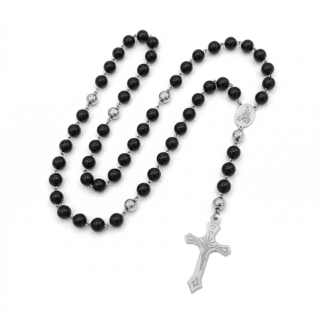 Rosario Camándula Turmalina Negra Acero Plateado 2