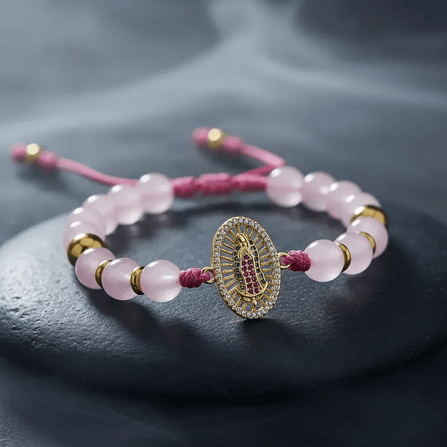 Pulsera Cuarzo Rosado con Virgen de Guadalupe 5