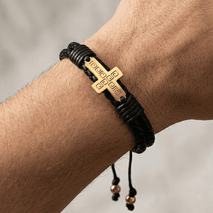 Pulsera Cuero Trenzado con Cruz Acero Inoxidable
