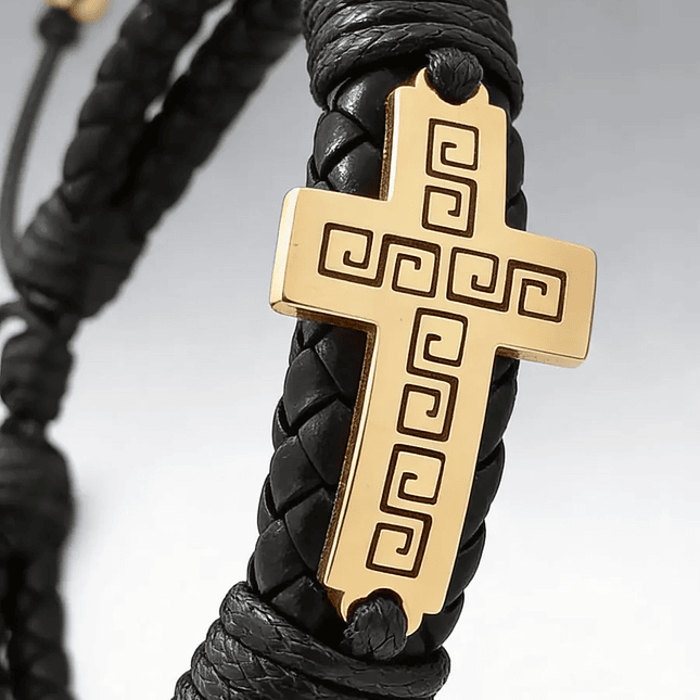 Pulsera Cuero Trenzado con Cruz Acero Inoxidable 5