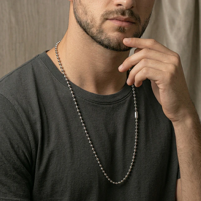 Cadena Estilo Militar Acero Plateado 4mm x 75cm 3