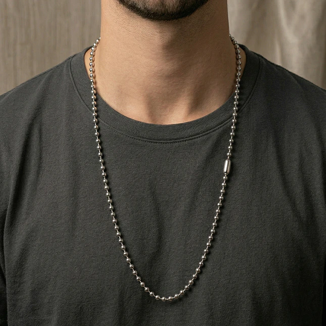 Cadena Estilo Militar Acero Plateado 4mm x 75cm 2