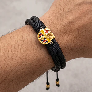 Pulsera Cuero Trenzado Escudo Barcelona Acero