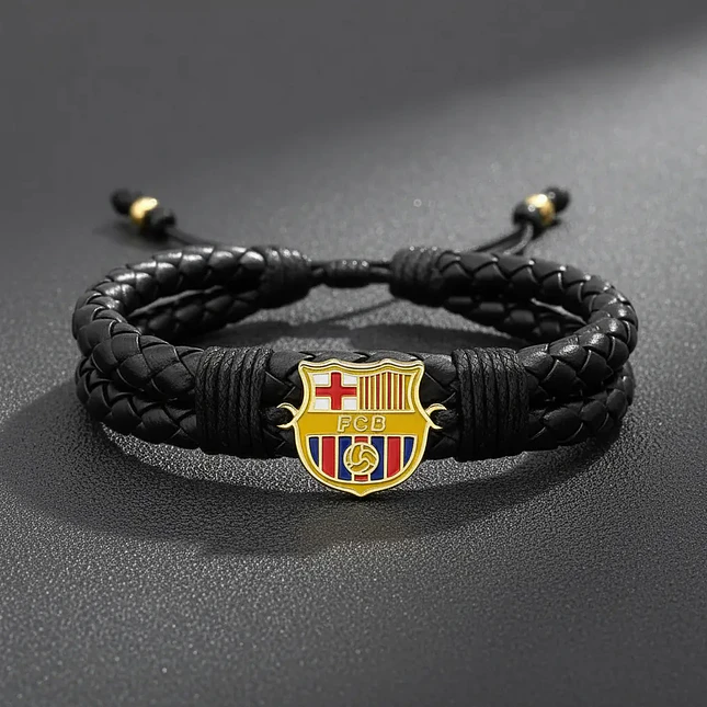 Pulsera Cuero Trenzado Escudo Barcelona Acero 3