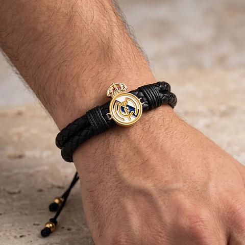 Pulsera Cuero Trenzado Escudo Real Madrid Acero