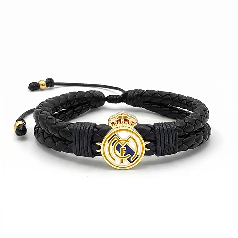 Pulsera Cuero Trenzado Escudo Real Madrid Acero