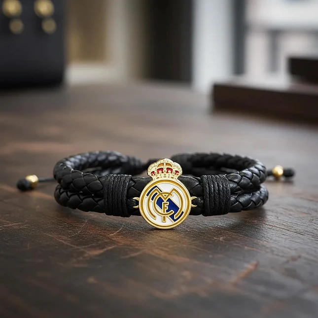 Pulsera Cuero Trenzado Escudo Real Madrid Acero 3