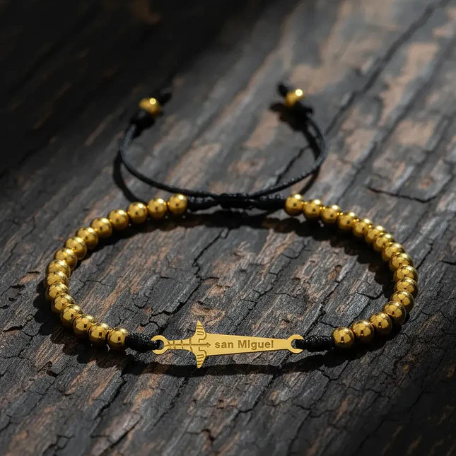 Pulsera Espada San Miguel Arcángel Acero Dorado 3