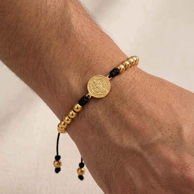 Pulsera Medalla San Benito de Abad Acero Inoxidable 2