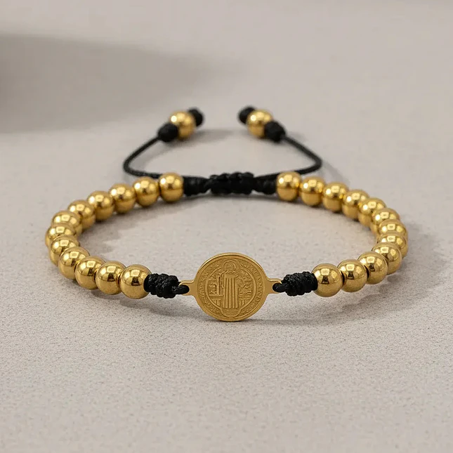 Pulsera Medalla San Benito de Abad Acero Inoxidable 3