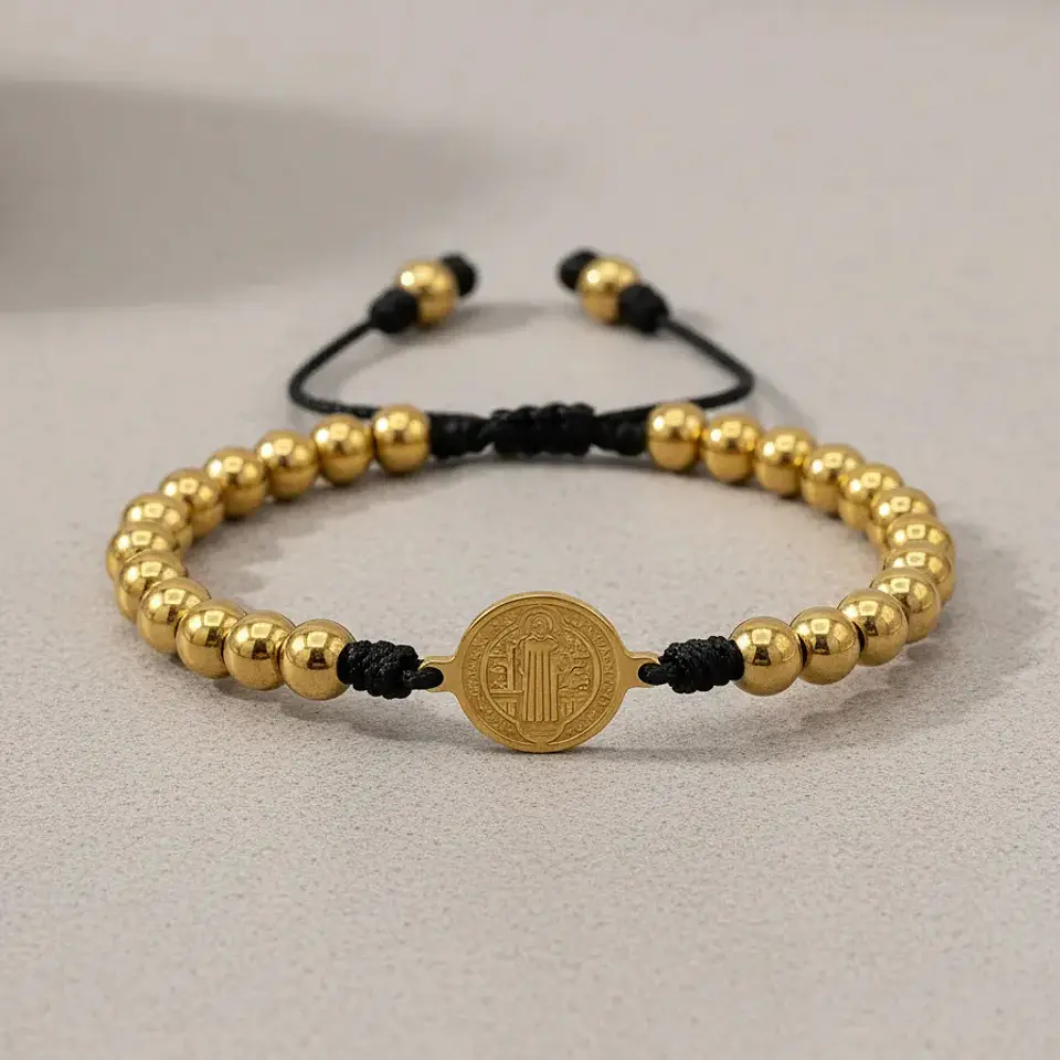 Pulsera Medalla San Benito de Abad Acero Inoxidable 3