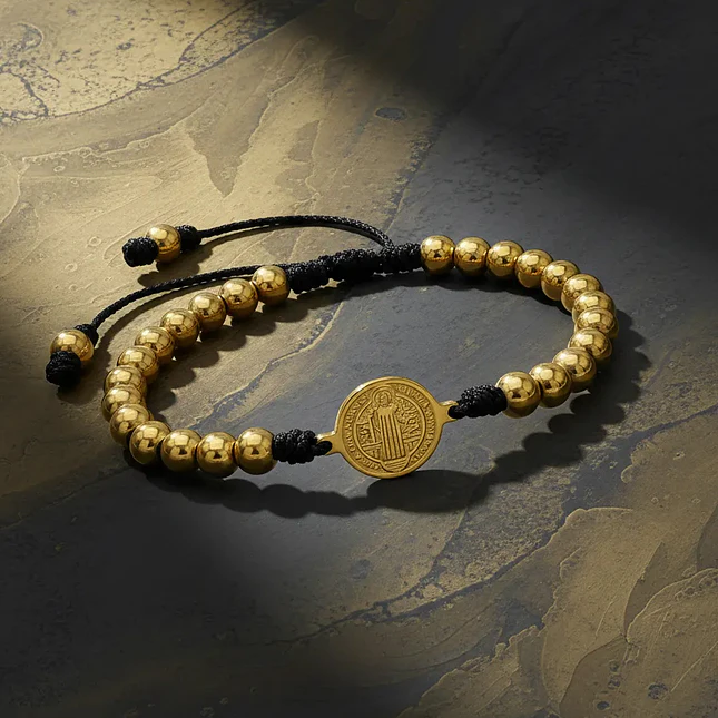 Pulsera Medalla San Benito de Abad Acero Inoxidable 4