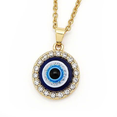 Cadena Acero Dorado con Ojo Turco Rodio y Circones