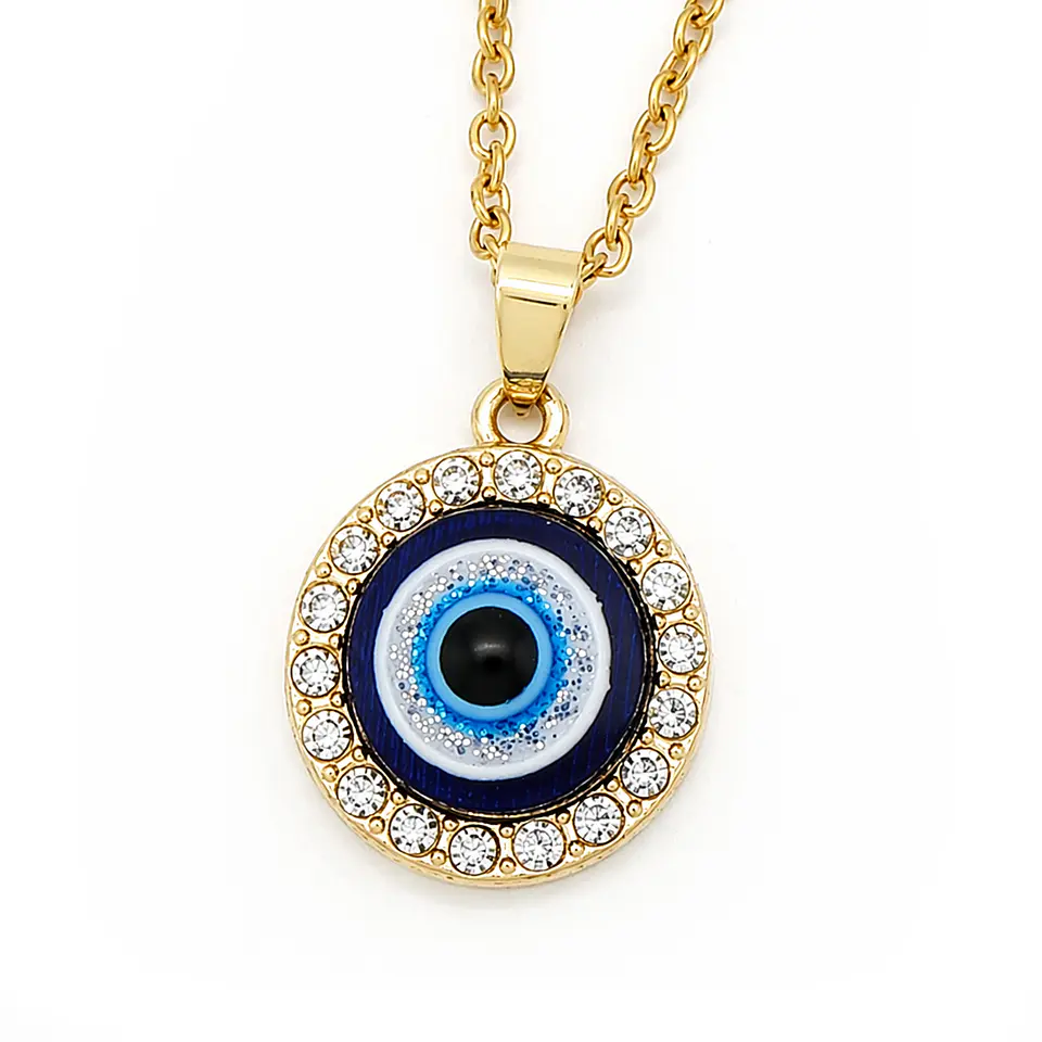 Cadena Acero Dorado con Ojo Turco Rodio y Circones 1