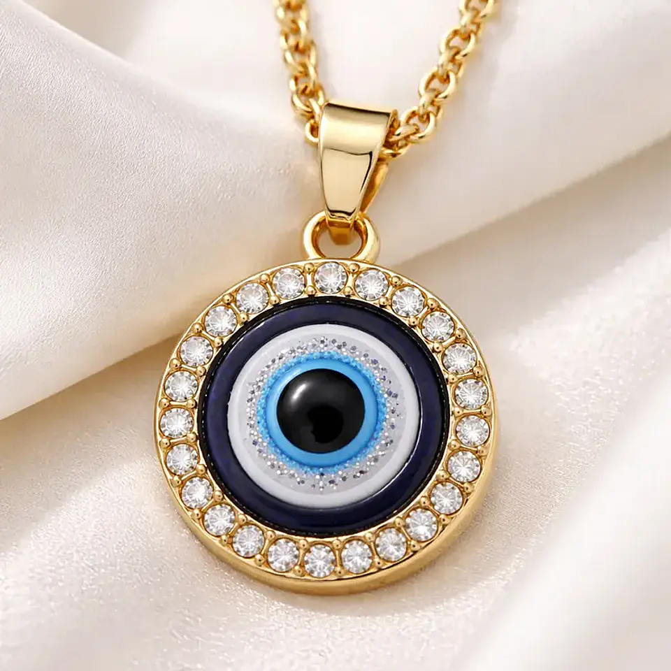 Cadena Acero Dorado con Ojo Turco Rodio y Circones 5