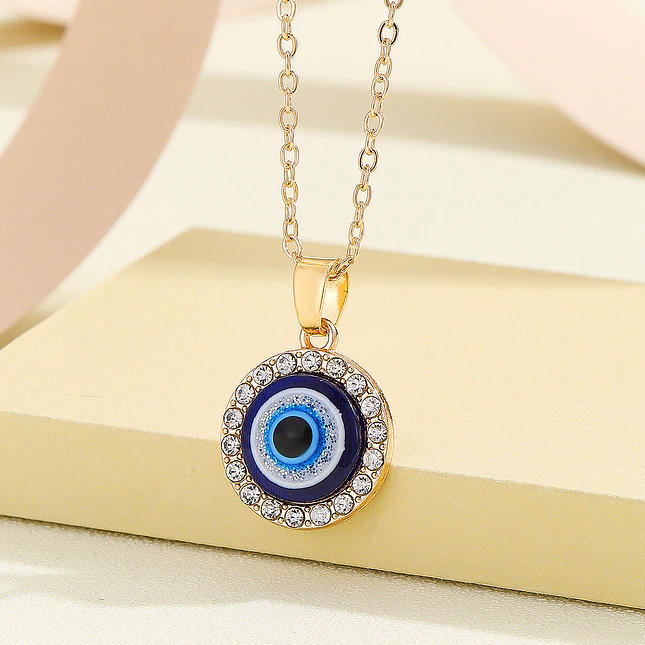 Cadena Acero Dorado con Ojo Turco Rodio y Circones 3