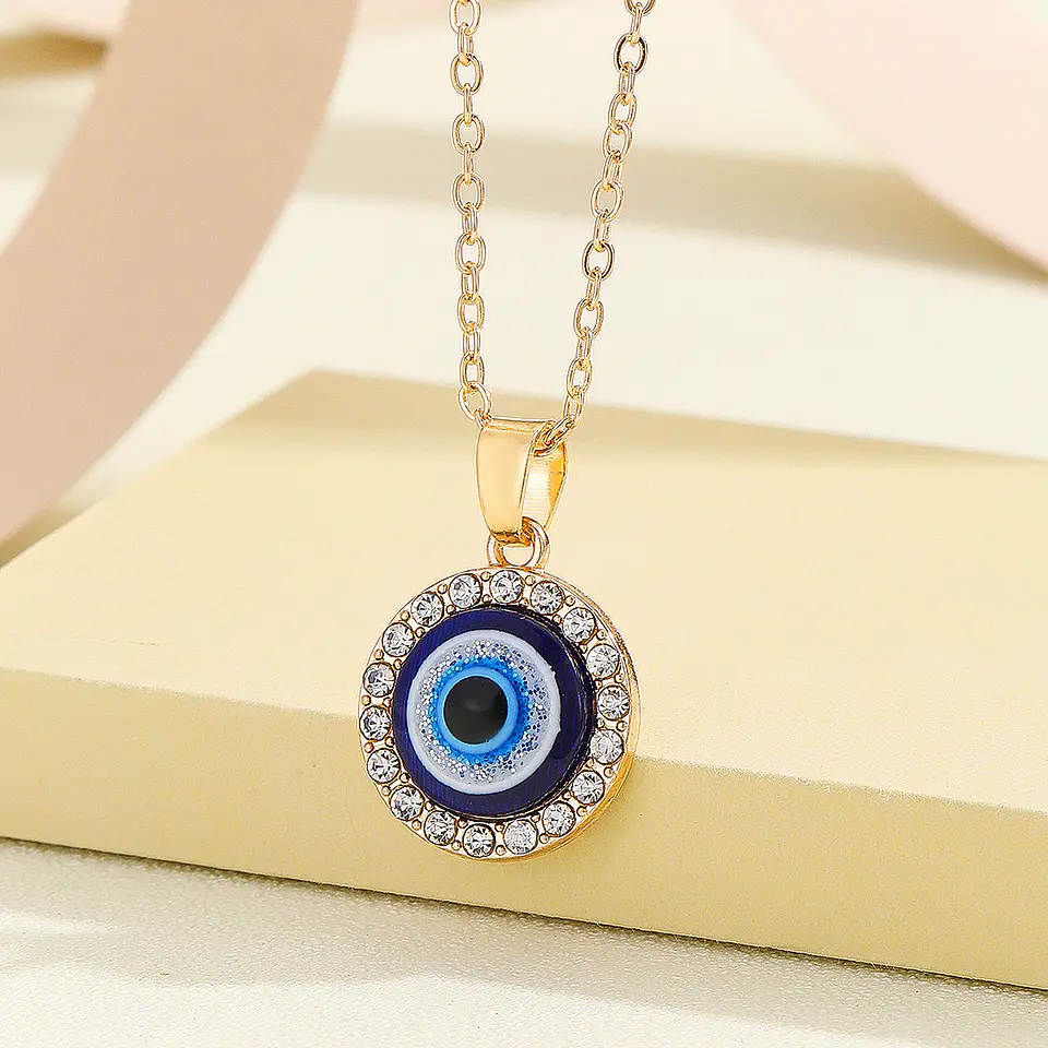 Cadena Acero Dorado con Ojo Turco Rodio y Circones 3