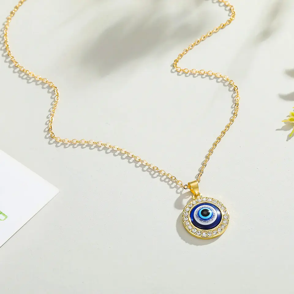 Cadena Acero Dorado con Ojo Turco Rodio y Circones 4