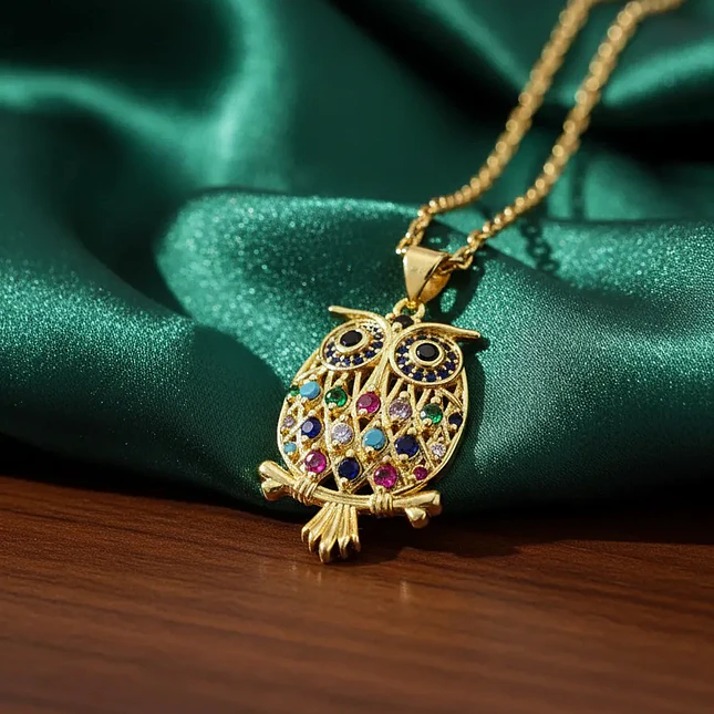 Cadena Acero con Búho Circones de Colores 3