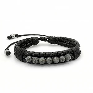 Pulsera Cuero Trenzado con Piedras Espectrolita 6mm