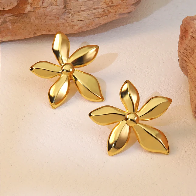 Topos Aretes Flor Acero Inoxidable Dorado 3