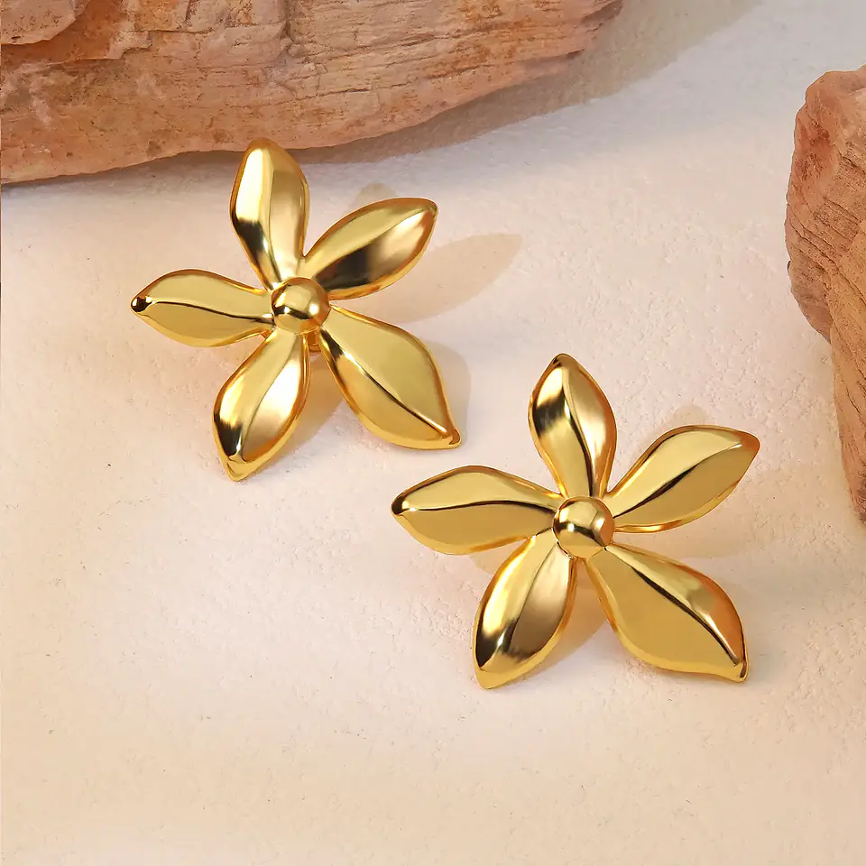 Topos Aretes Flor Acero Inoxidable Dorado 3