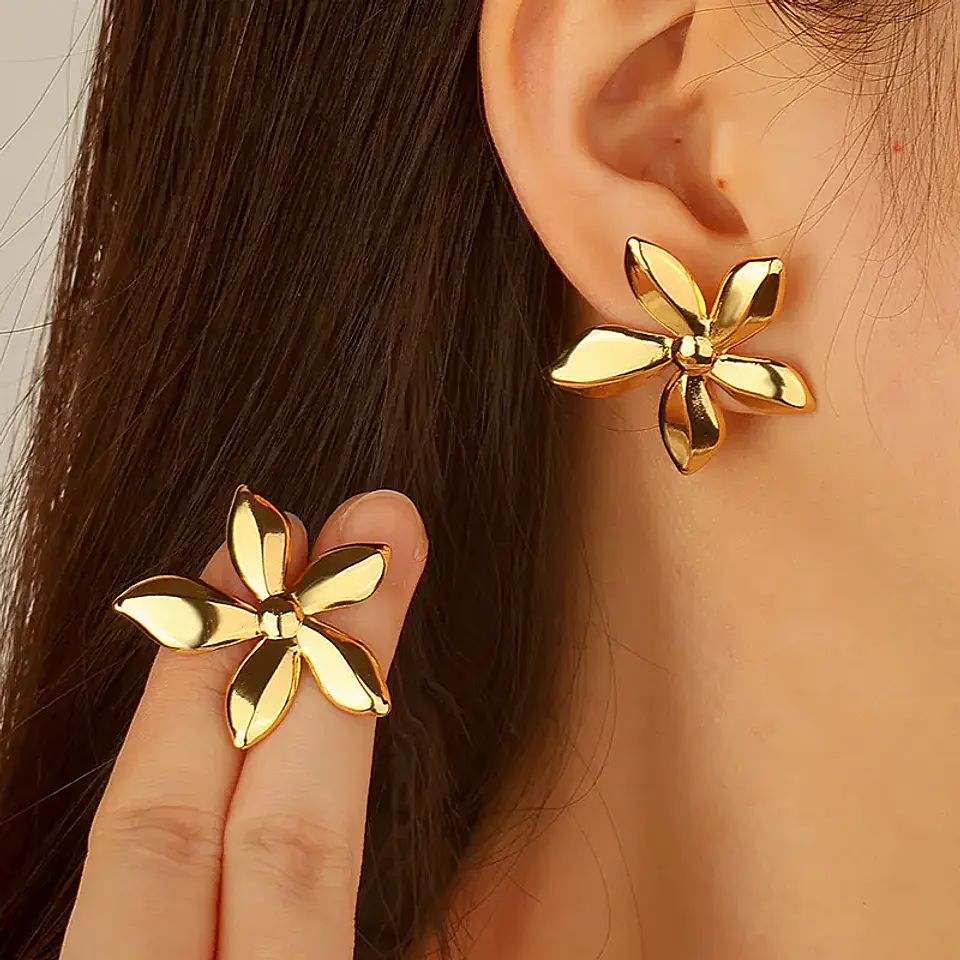 Topos Aretes Flor Acero Inoxidable Dorado 2