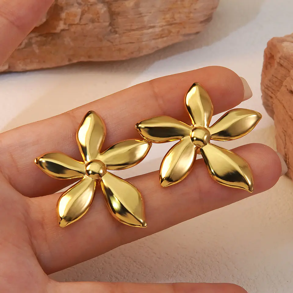 Topos Aretes Flor Acero Inoxidable Dorado 4