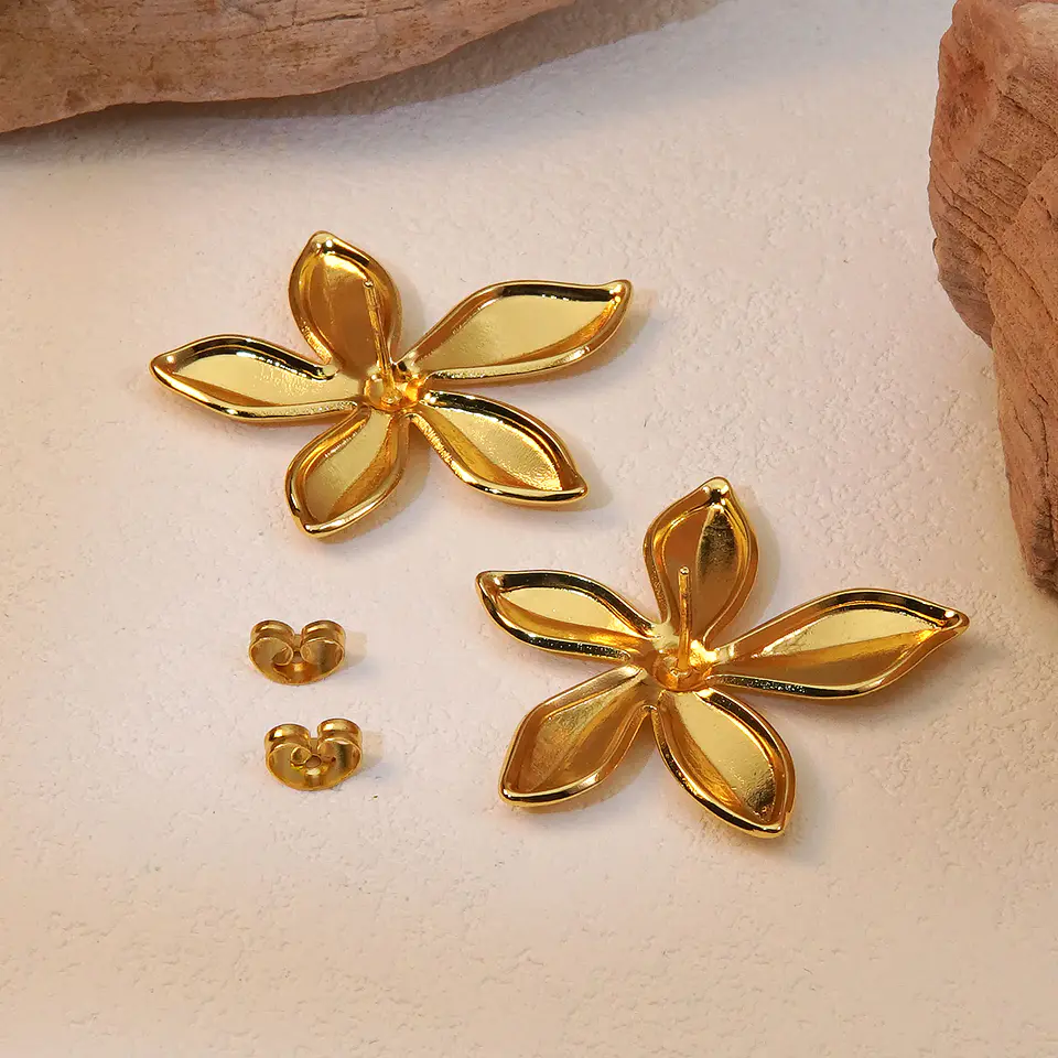 Topos Aretes Flor Acero Inoxidable Dorado 5