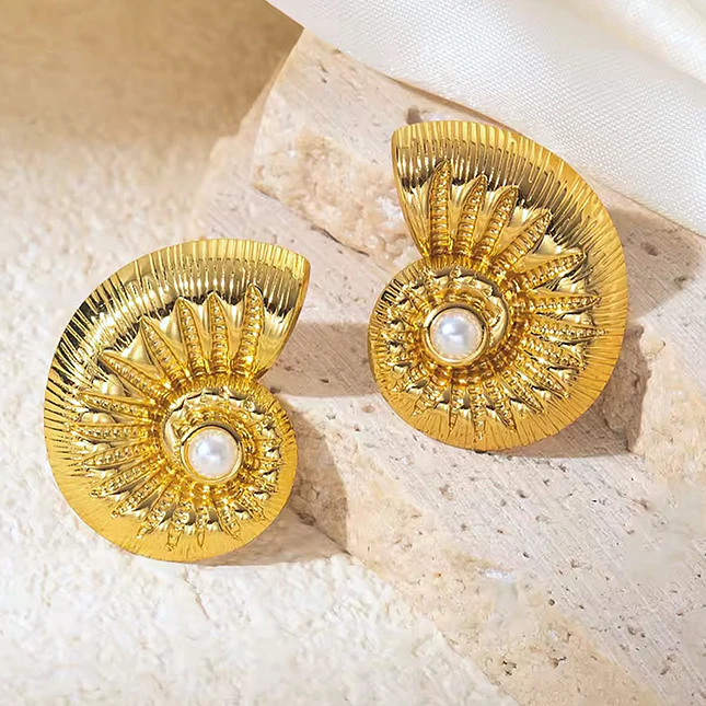 Topos Aretes Caracol Acero Inoxidable Dorado 3