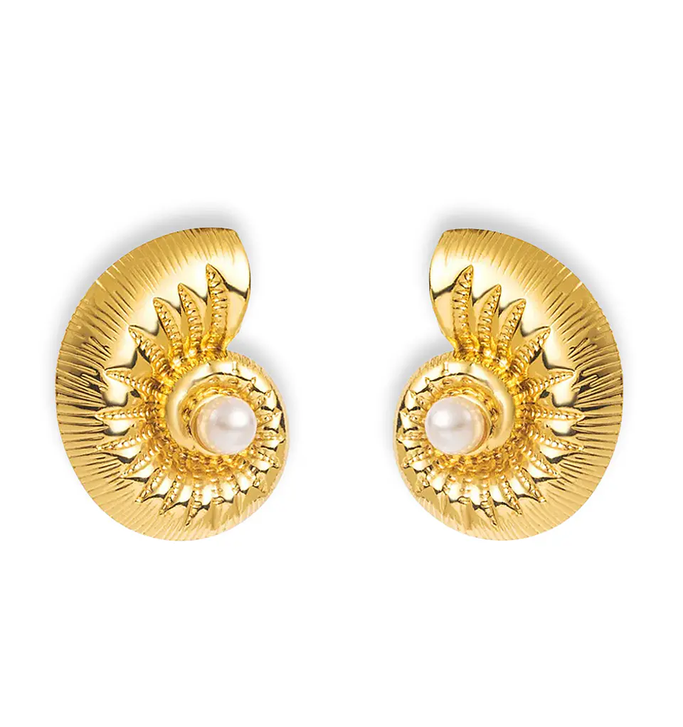 Topos Aretes Caracol Acero Inoxidable Dorado 1