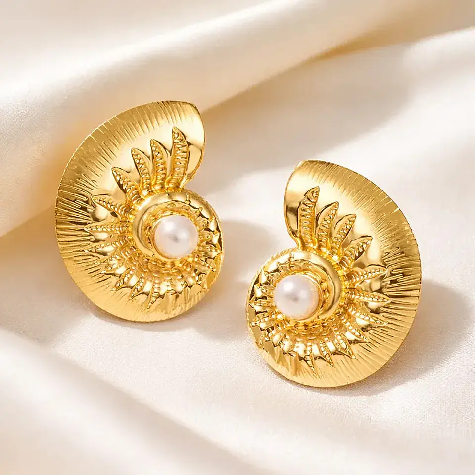 Topos Aretes Caracol Acero Inoxidable Dorado 5