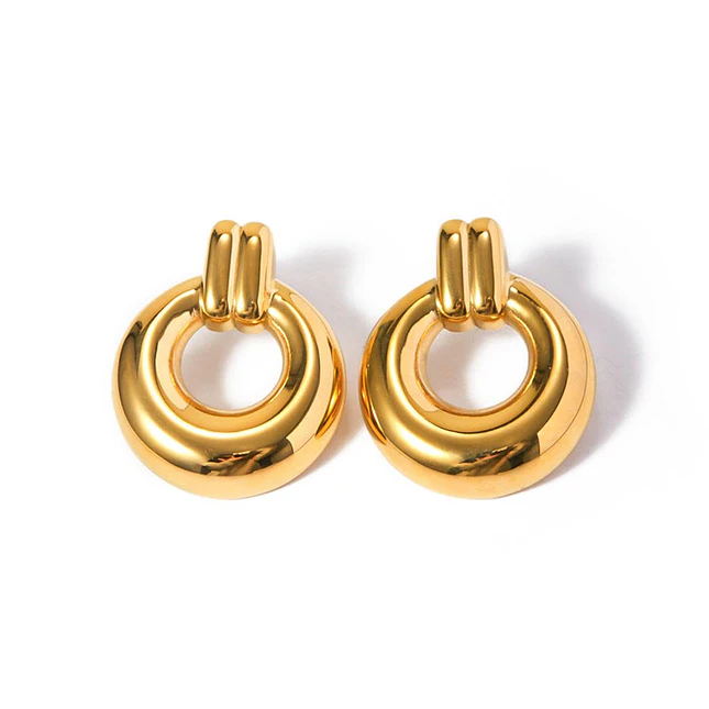 Topos Aretes Dona Minimalista Acero Inoxidable Dorado 1