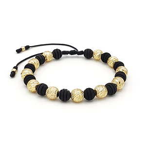 Pulsera Neopreno Negro Oro Laminado 18k Diamantado 8mm
