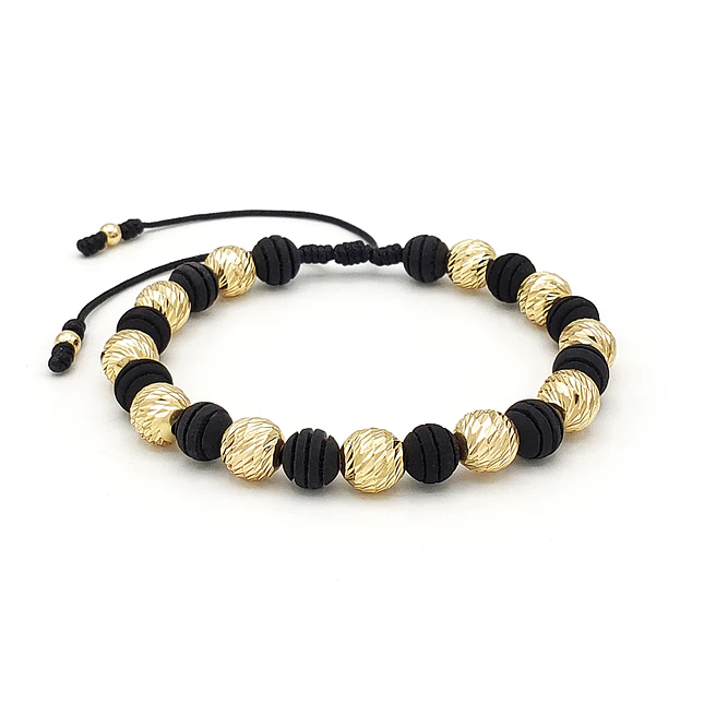 Pulsera Neopreno Negro Oro Laminado 18k Diamantado 8mm 1