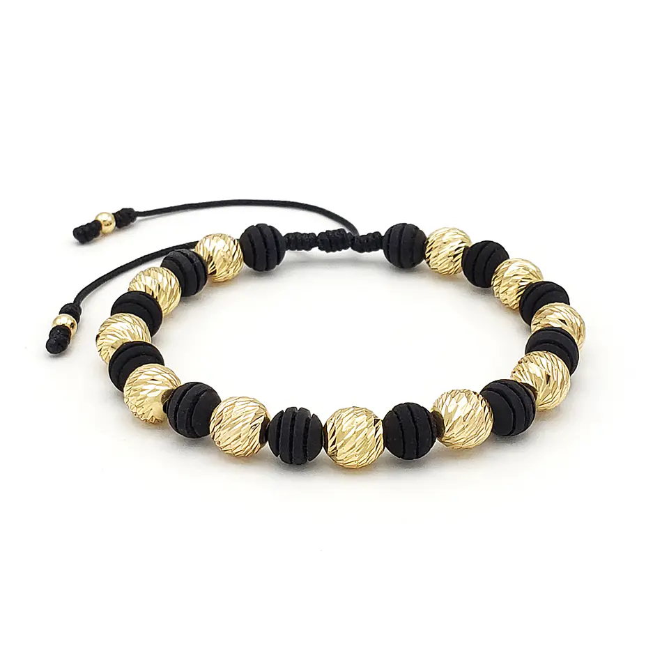 Pulsera Neopreno Negro Oro Laminado 18k Diamantado 8mm 1