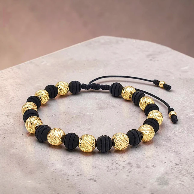 Pulsera Neopreno Negro Oro Laminado 18k Diamantado 8mm 3