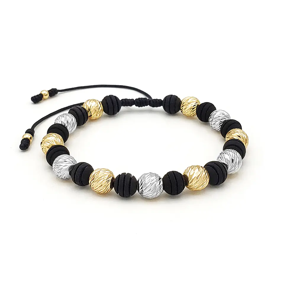 Pulsera Neopreno Plata 925 y Oro Laminado 18k Diamantado 8mm 1