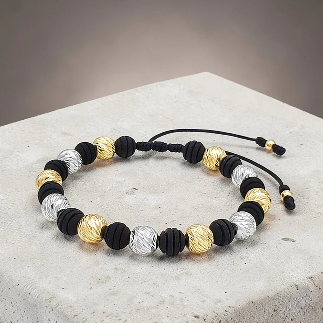 Pulsera Neopreno Plata 925 y Oro Laminado 18k Diamantado 8mm 3