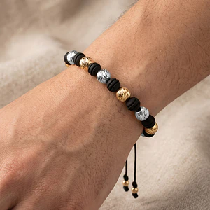 Pulsera Neopreno Plata 925 y Oro Laminado 18k Diamantado 8mm