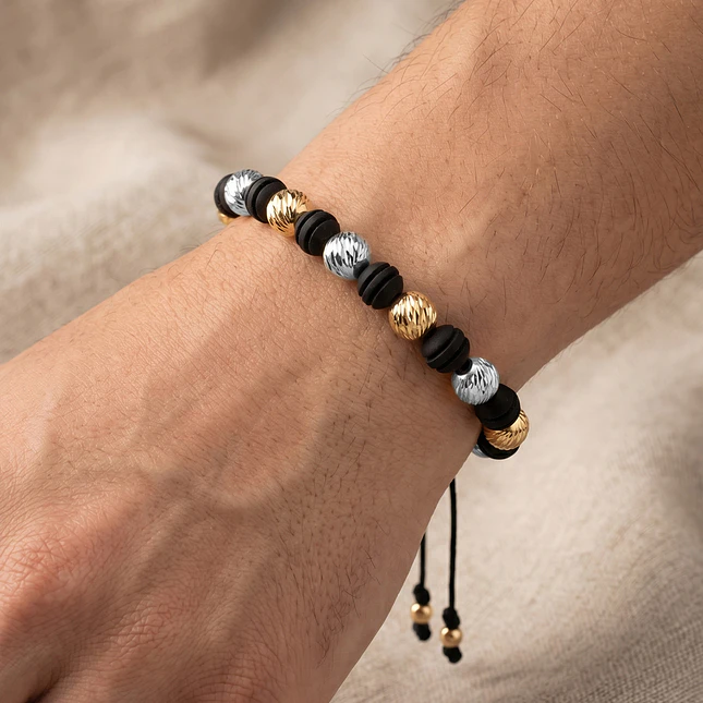 Pulsera Neopreno Plata 925 y Oro Laminado 18k Diamantado 8mm 2