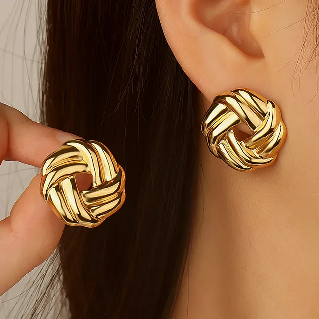 Topos Aretes Nudo Entrelazado Acero Inoxidable Dorado 2