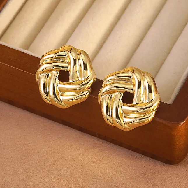 Topos Aretes Nudo Entrelazado Acero Inoxidable Dorado 5